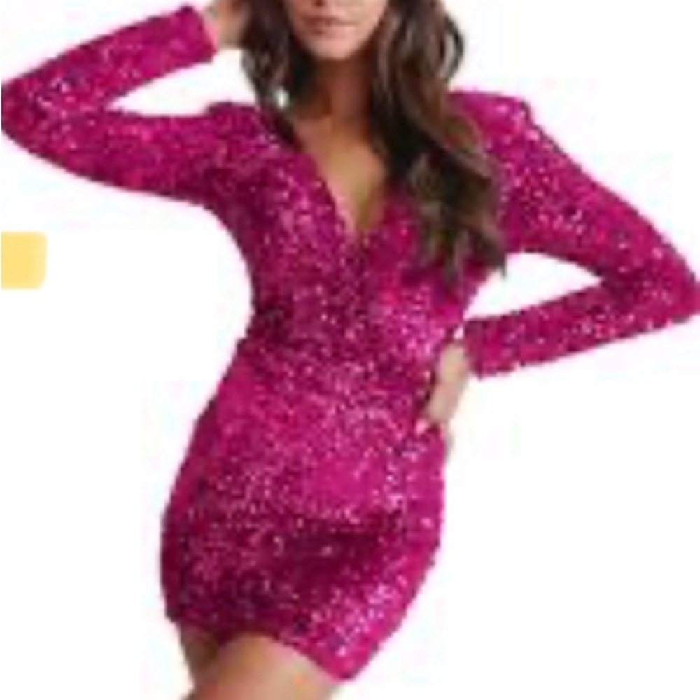 Forever 21 Fuchsia Sequin Long Sleeve Mini Dress